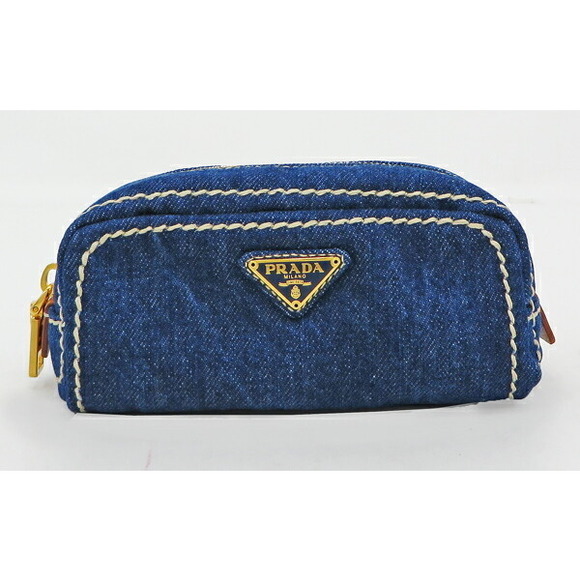 Prada Denim Cosmetic Pouch Bag Navy Blue - Picture 1 of 1